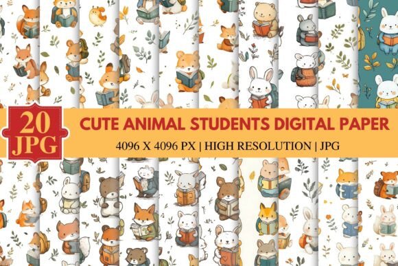 Download Cute Animal Students Digital Paper - Animal Collection