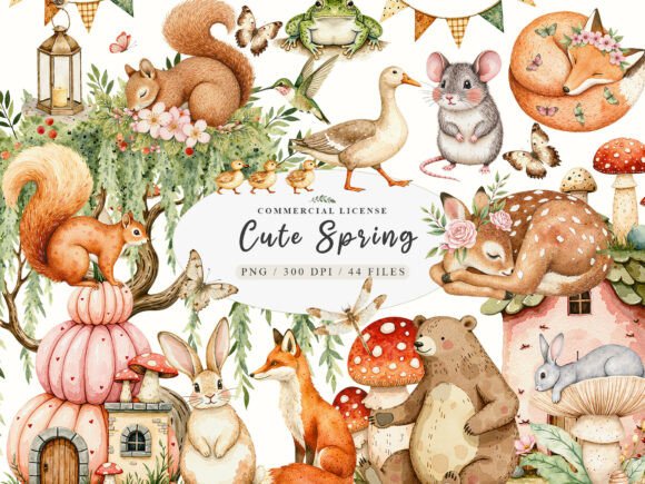 Download Watercolor Forest Spring Animals Png - Animal Collection