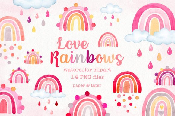 Download Raining Rainbows Watercolor Clipart - Rainbows Collection