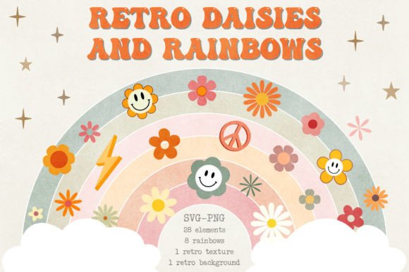 Download Pastel Retro Groovy Daisies &amp; Rainbows - Rainbows Collection