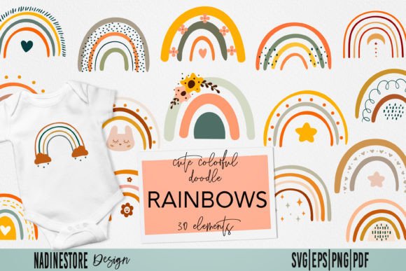 Download Cute Doodle Rainbows SVG,EPS, PNG. - Rainbows Collection