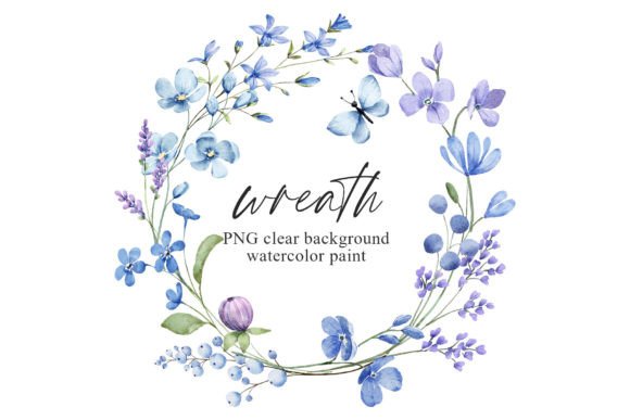 Download Wreath with Blue Watercolor Flowers, PNG - Blue Collection