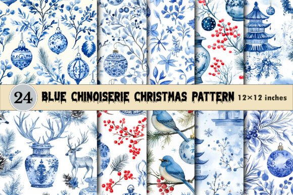 Download Blue Chinoiserie Christmas Pattern - Blue Collection