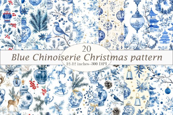 Download Blue Chinoiserie Christmas Pattern - Blue Collection
