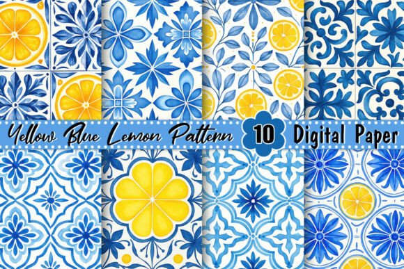 Download Yellow Blue Lemon Pattern - Blue Collection
