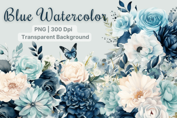 Download Blue Flower, Floral Watercolor Clipart - Blue Collection