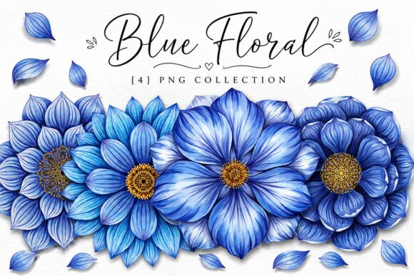 Download Blue Floral Watercolor Clipart Png Set - Blue Collection