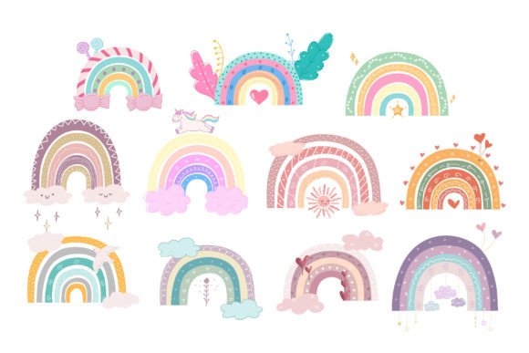 Download Cute Hand Drawn Boho Rainbows Collection - Rainbows Collection