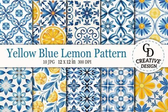 Download Yellow Blue Lemon Pattern - Blue Collection