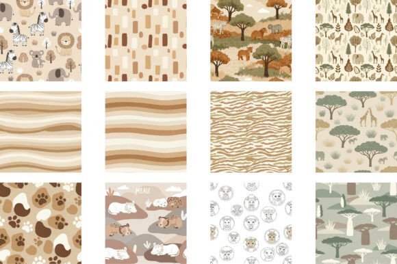 Download Cute Safari Animal Digital Paper -Set - Animal Collection