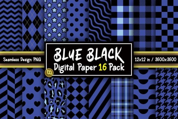 Download Blue &amp; Black Digital Paper 16 Pack - Blue Collection