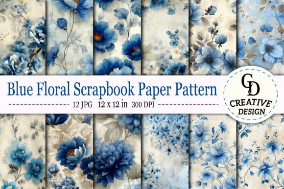 Download Blue Floral Scrapbook Paper Pattern - Blue Collection