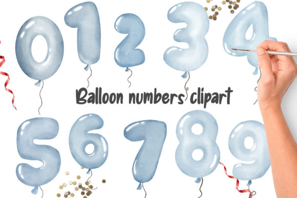 Download Watercolor Blue Balloon Numbers Clipart - Blue Collection