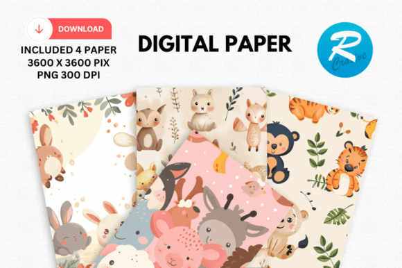 Download Watercolor Cute Animal Digital Paper - Animal Collection