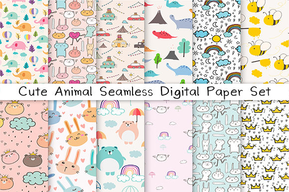 Download Cute Animal Seamless Digital Paper Set - Animal Collection