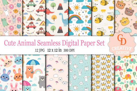 Download Cute Animal Seamless Digital Paper Set - Animal Collection