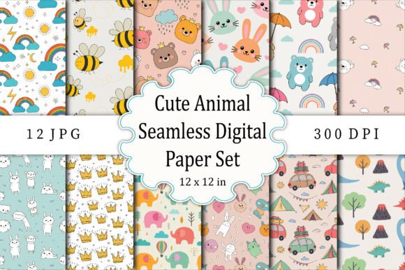 Download Cute Animal Seamless Digital Paper Set - Animal Collection
