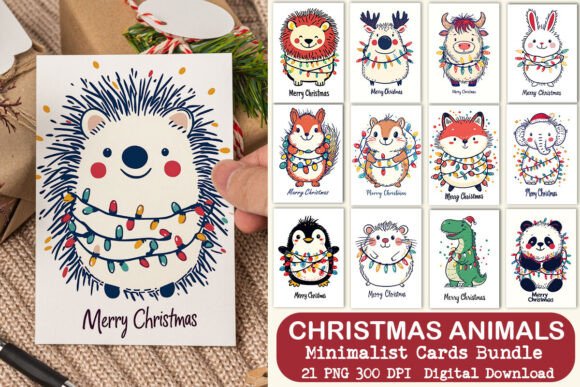 Download Minimalist Animal with Lights Xmas Cards - Animal Collection