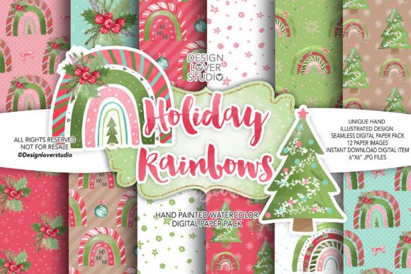 Download Christmas Rainbows Holiday Digital Paper - Rainbows Collection