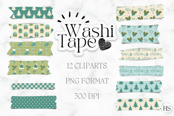 Download 12 Blue Retro Christmas Washi Tape Pack - Blue Collection