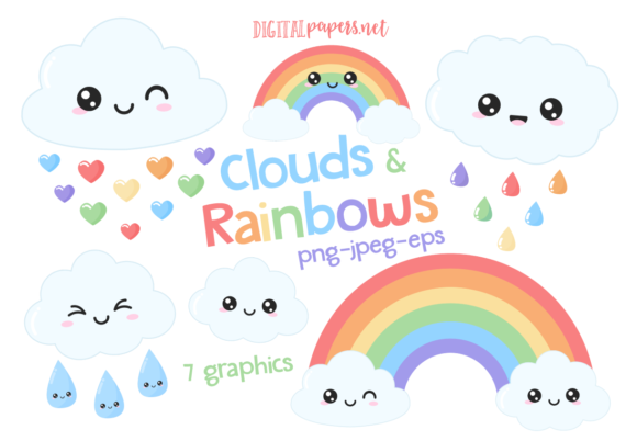 Download Clouds &amp; Rainbows Clipart Set - Rainbows Collection