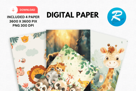 Download Watercolor Cute Animal Digital Paper - Animal Collection