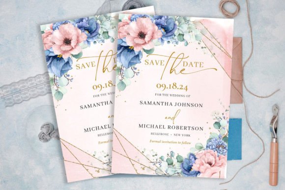 Download Dusty Blue and Dusty Pink Save the Date - Blue Collection