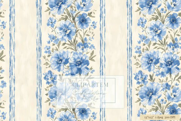 Download Blue Floral Stripe Watercolor Pattern - Blue Collection